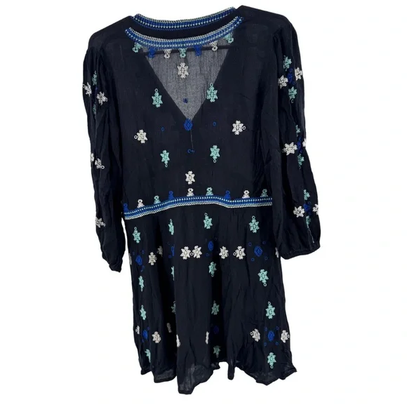 Free People Stargazer Black and Blue Mini Dress embroidered lightweight boho M - Picture 3 of 13